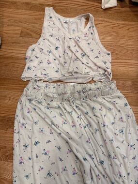 BP Floral Two-Piece Pajama Set in Cream with Pink & Blue Flowers